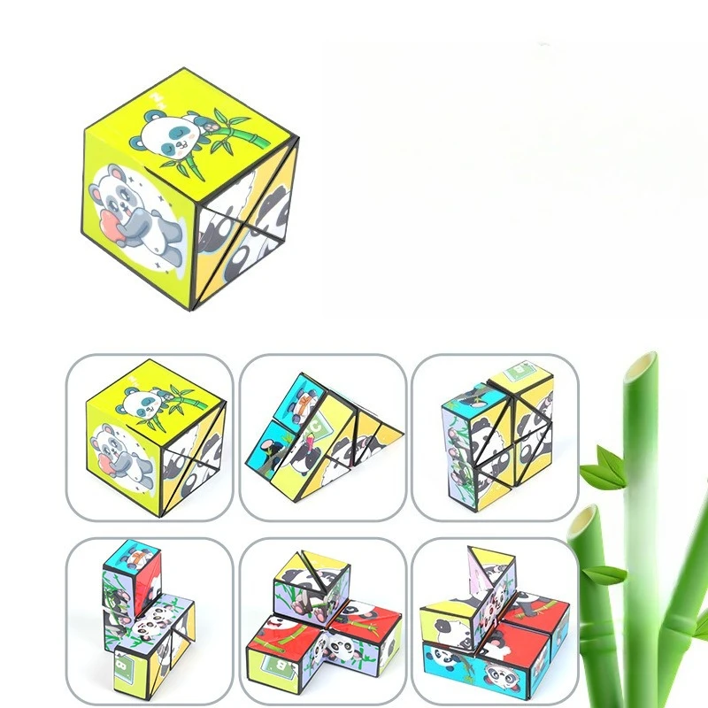 ลูกบาศก์มหัศจรรย์ 3 มิติ แพนด้าน่ารัก เปลี่ยนรูปได้ไม่จำกัด ของเล่นคลายเครียด ปริศนาสามมิติ ของเล่นเรขาคณิตสำหรับเด็ก