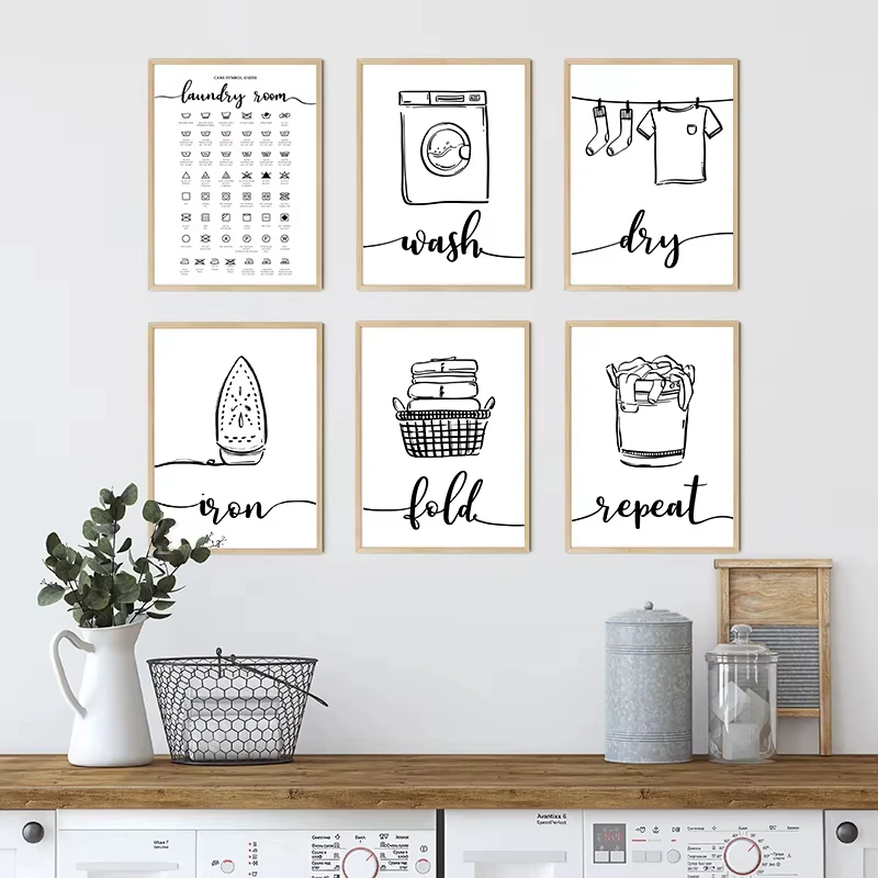 Minimalist Laundry Room Sketch Poster Printing Modern Bathroom Canvas Art Wall Decor Laundry Room, Bathroom, and Washroom Decor