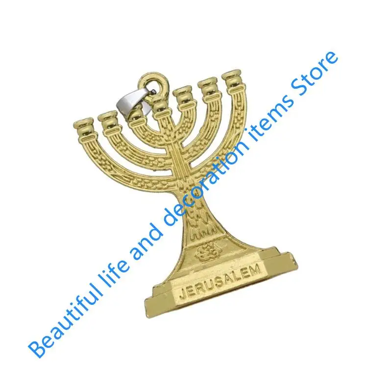 XX9B Traditional Menorah 7 Branch Jewish Holder Keychain 12 Tribes of Israel Jerusalem Temple Candlestick for Backpack