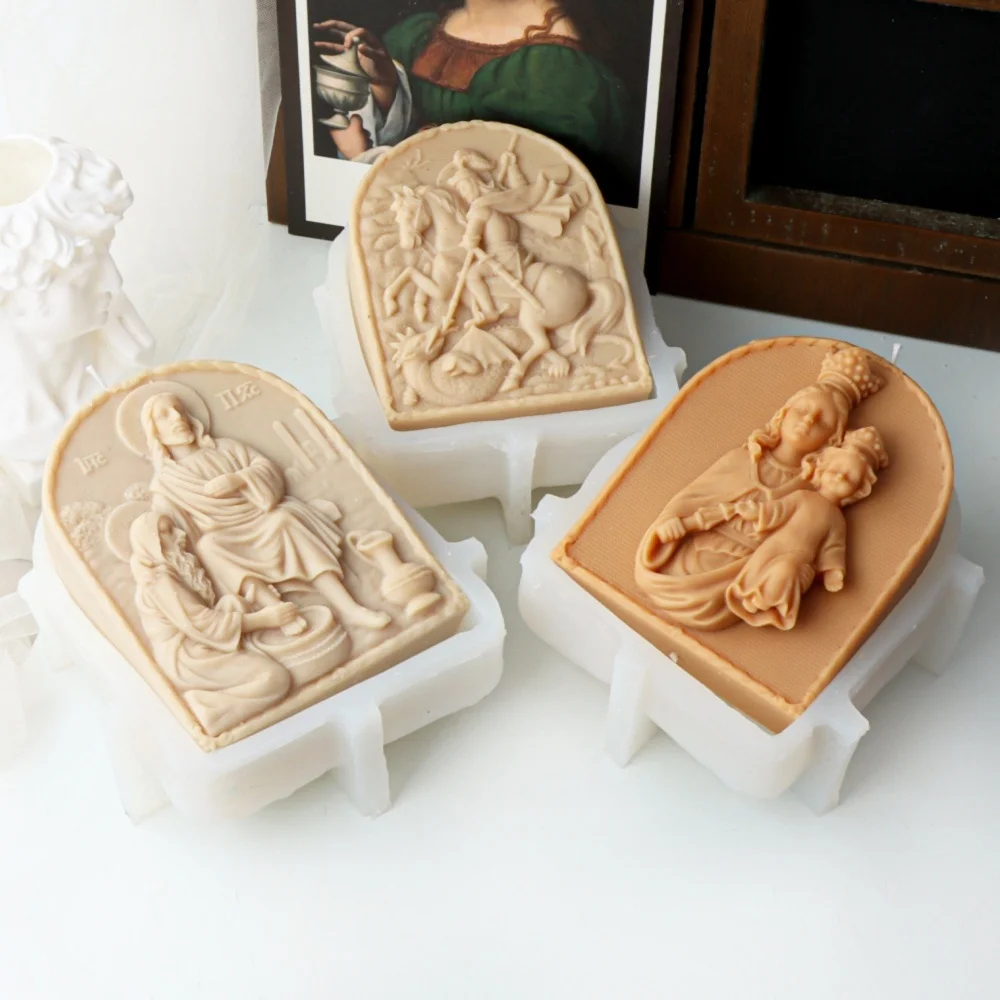 Sanfte Jungfrau Maria mit Kind Relief Silikonform für Kerzen, Religiöse Relief-Harzform für Seife zur Religiösen Dekoration und Handwerkskunst
