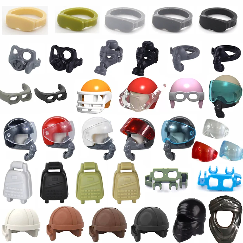Acessórios de figura militar da segunda guerra mundial, blocos de construção, soldados especiais da polícia, máscaras a gás, óculos, cintos, mochilas, mini tijolos, brinquedos e03