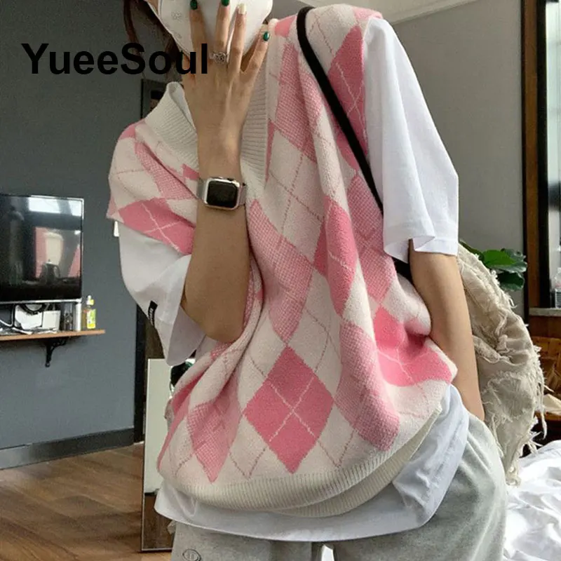 Dolce e carino rosa lavorato a maglia maglione da donna gilet senza maniche maglieria oversize allentata 2025 nuovo Y2K Fairycore gilet in maglia stile coreano