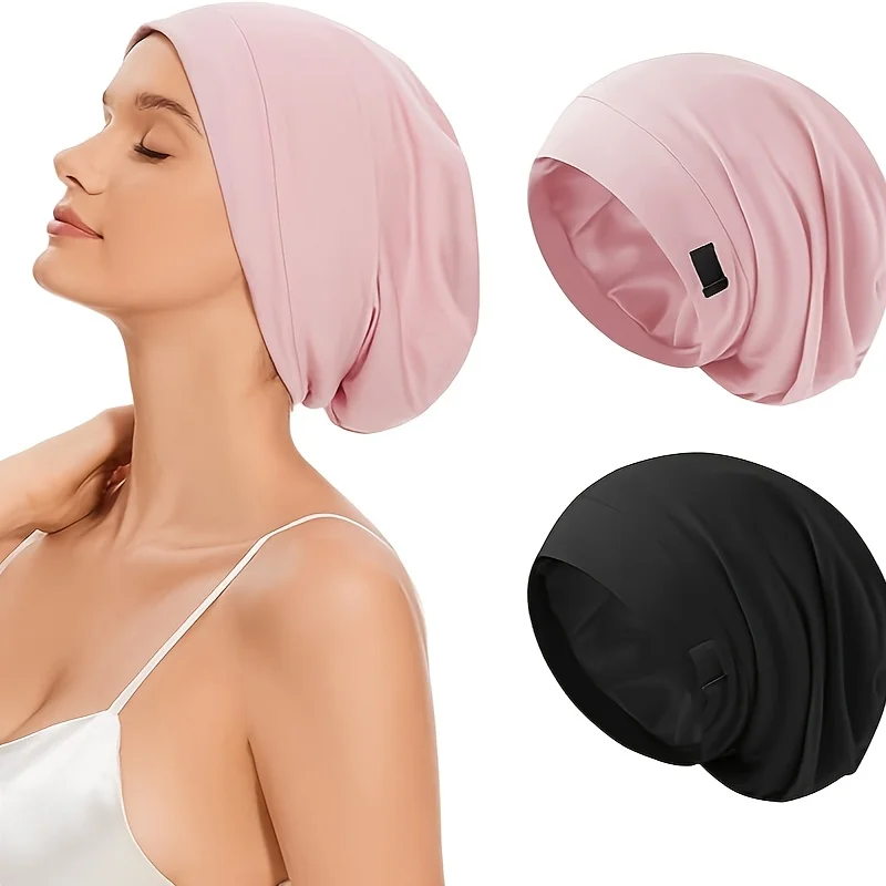 Adjustable Satin Inner Sleep Hat Set Soft Night Hair Cap With Scrunchie Daily Sleeping Hair Protection