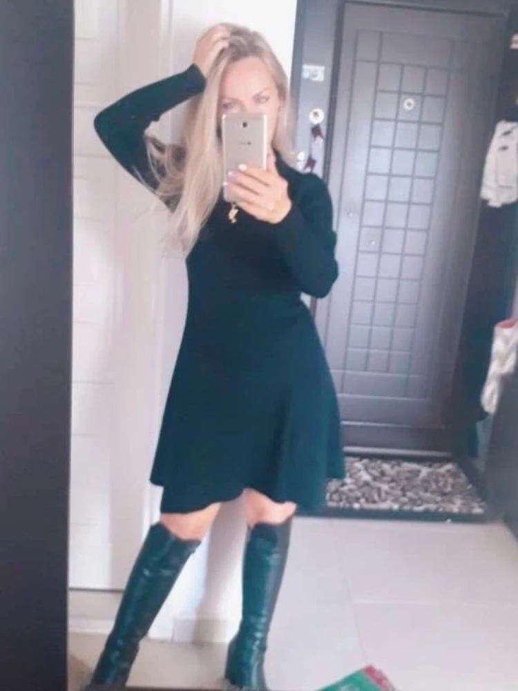 New Women Casual Knitted Dresses Spring Autumn Long Sleeve Slim A-line Elegant Short Dress Korean Vintage Sweater Dress Robe