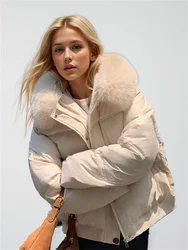 Women's Down Jackets Short Winter 2024 New Style Stylish Solid Colors Hooded Large Fur Collar Thickened Loose Jacket