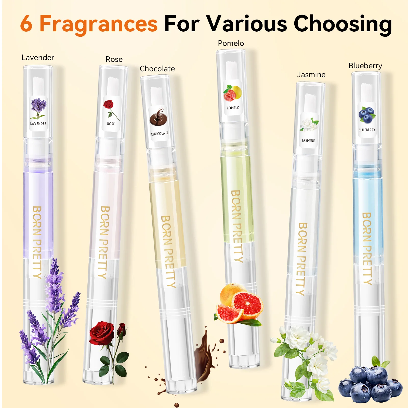 BORN PRETTY 6PCS 2ml Nail Cuticle Oil Pen Nail Care Cuticle Natural Prevent Agnail Gel Polish Nourishing Skin Pen Nail Art Tools