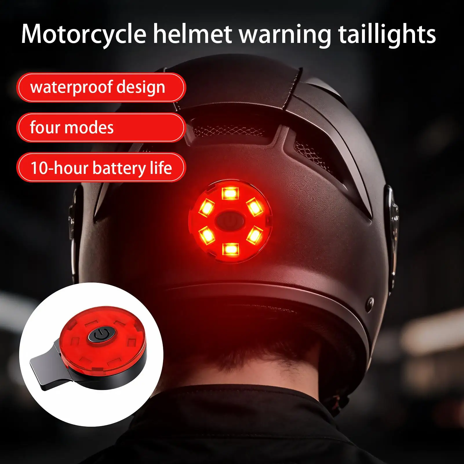 LED Motorcycle Helmet Tail Light High Brightness Flashing Warning Light USB Rechargeable Night Riding Cycling Rear Lights