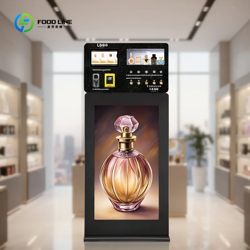FL Customized Standing Automatic Perfume Spray Vending Machine with with 43 Inch Touch Screen Advertising Screen