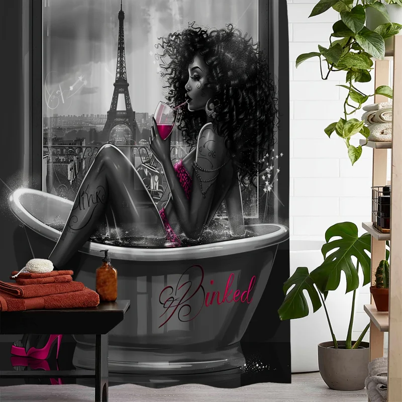 1pc Chic 'Inked' Beauty Printed Shower Curtain, Ultimate Waterproof Bathroom/Wall Decor, 182.88x182.88 Cm, Parisian Theme, With