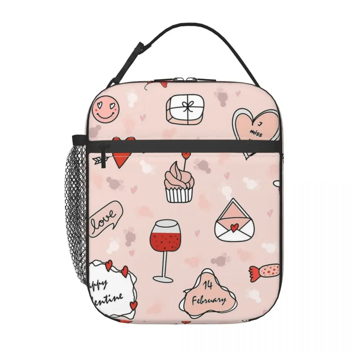 Thermoisolierte Lunchtasche mit Valentinstag-Cartoon-Muster für Picknick, wiederverwendbare Lebensmitteltasche, Kühler, Thermo-Lebensmittelbox