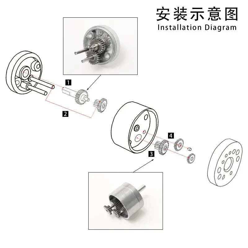 25mm All-Metal Gear Reduction Box 1:35 Ratio for 280/310/370 Motor RC Car Transmission Upgrade Part
