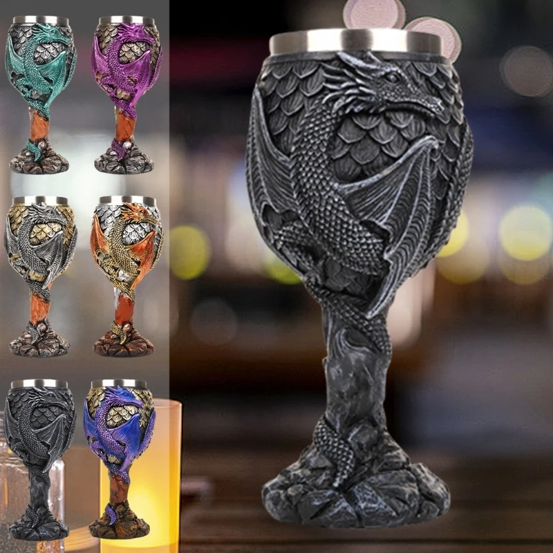 Wine Cup Dragon Embossed High Stem Wine Glass Wine Drinking Cup Resin Goblet for Home Decoration