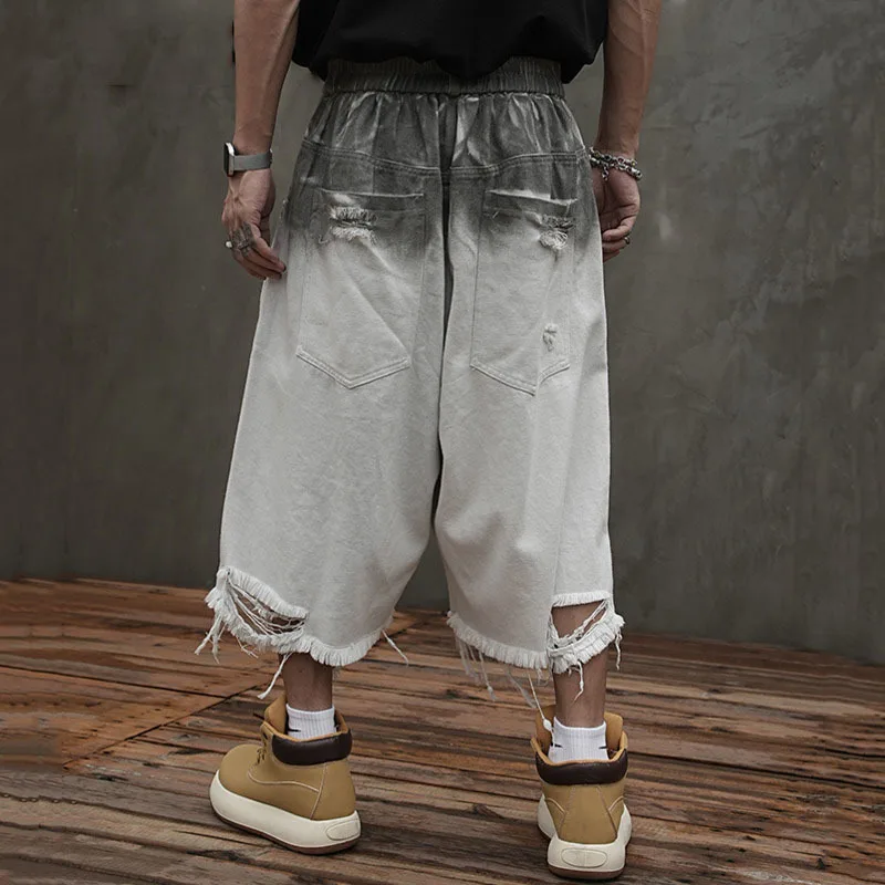 HKSH Sommer Neue Mann Flut Punk Abfall Land Punk Gradienten RO Schmutzig Schlamm Krawatte Gefärbt Lose Shorts Löcher Denim Hosen Jeans Unisex HK7925