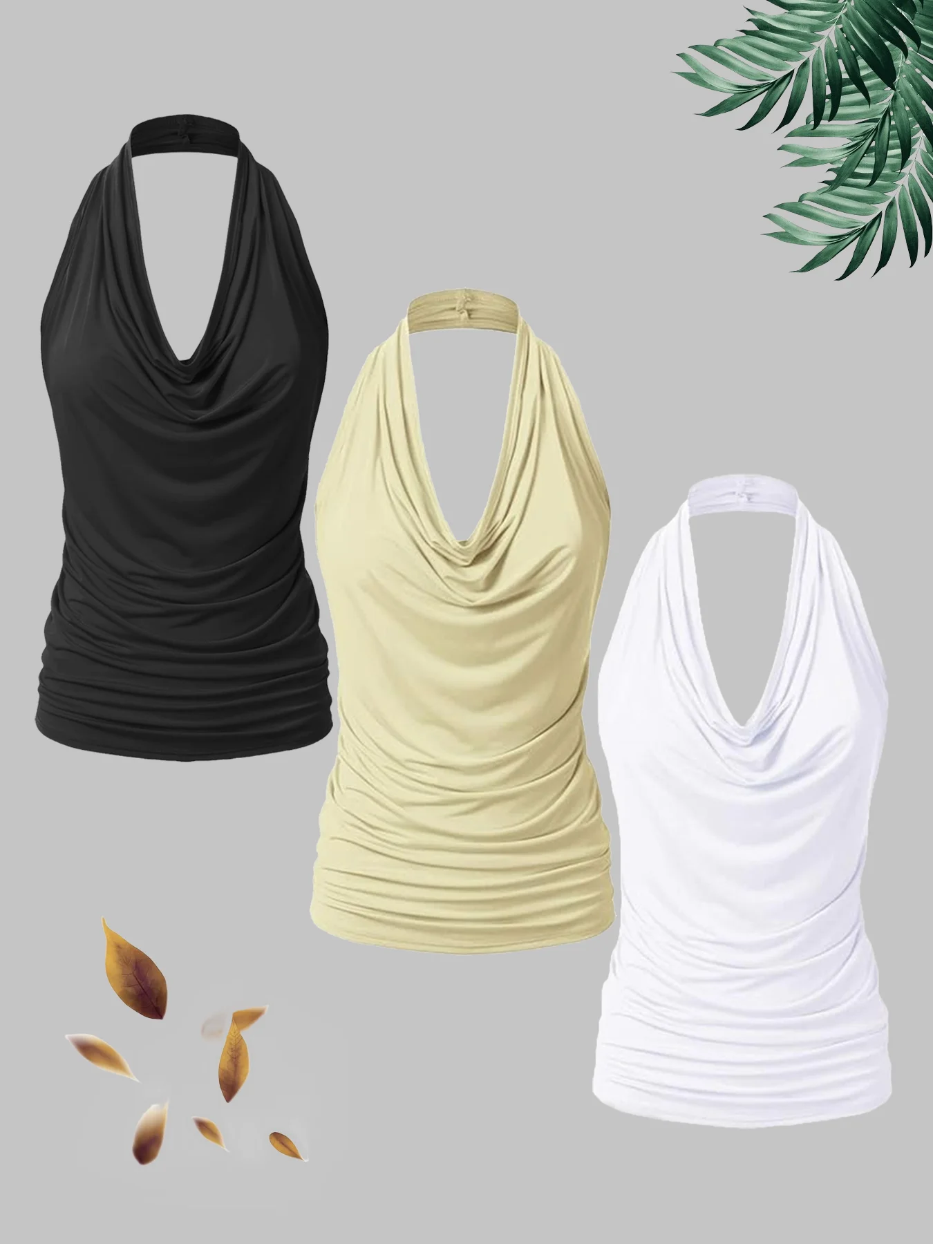 

Новый стильный модный женский повседневный однотонный комплект из трех предметов с бретелькой на шее больших размеров.