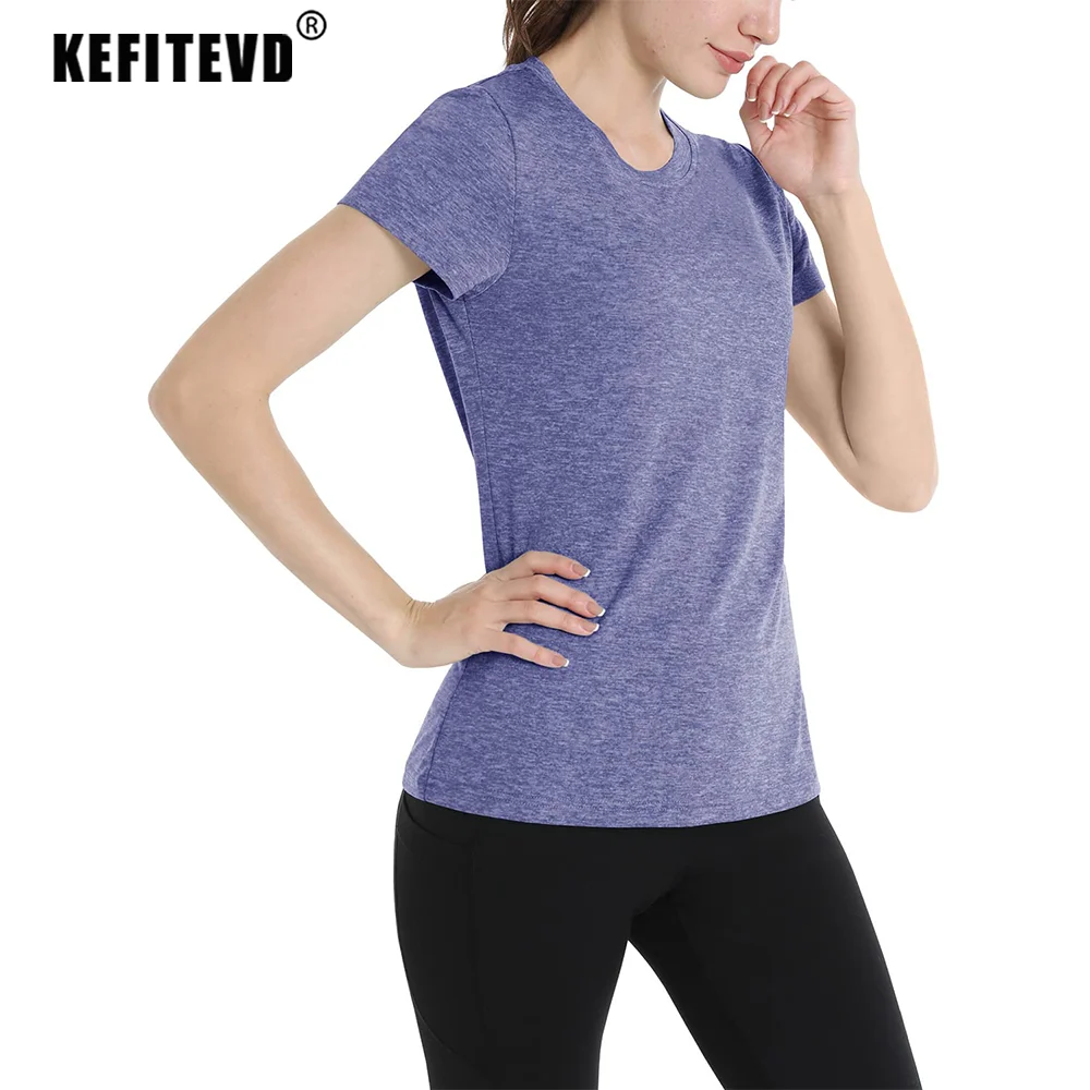 KEFITEVD Summer Quick Dry T-Shirt Womens Sport Hiking Short Sleeve T Running Jogging Moisture Wicking Shirt Gym Yoga Casual Tops