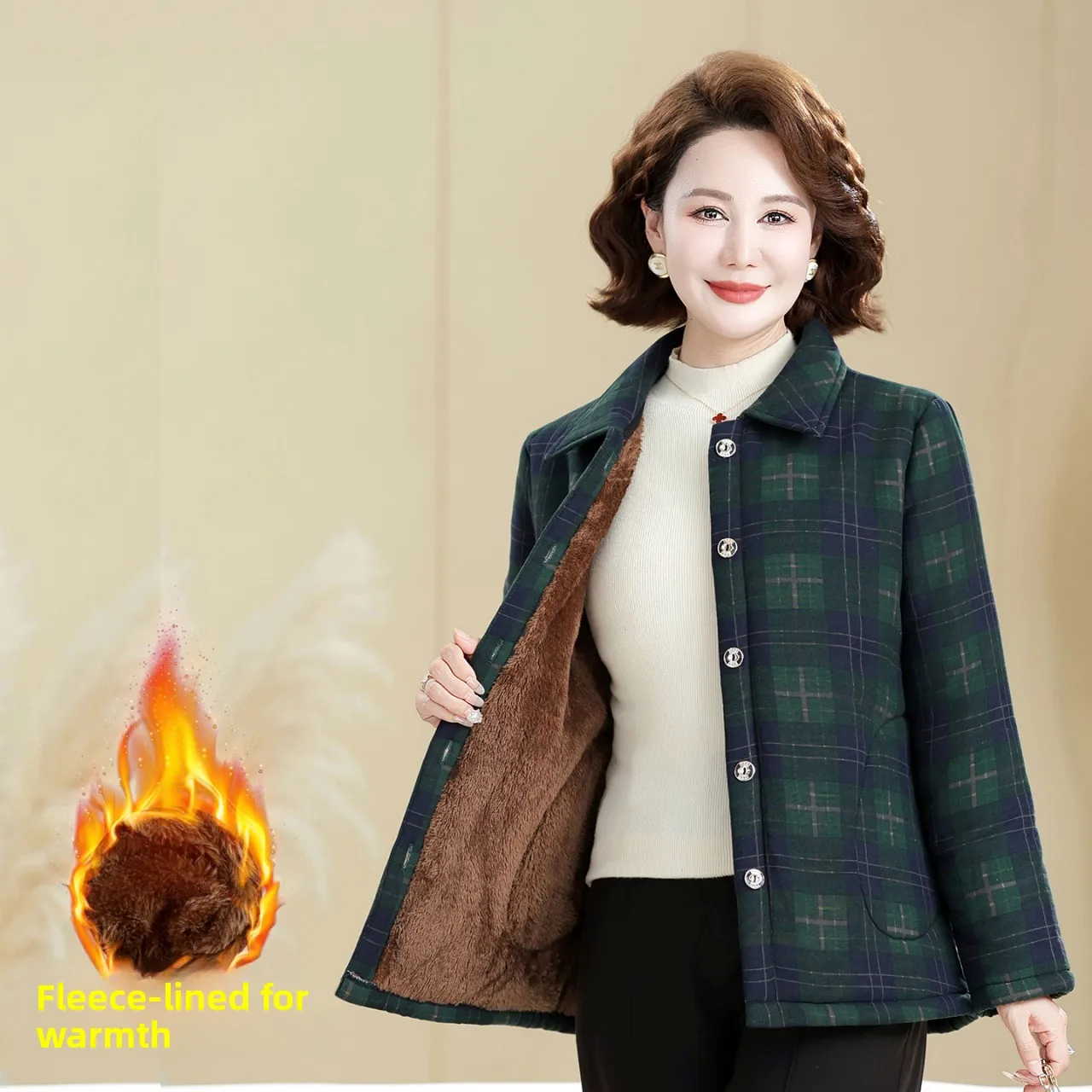 

Thiened ort Cotton Jaet Women's Warm Fce Lined Loose Sle Winter Coat for Middle-Aged And ly Ladies