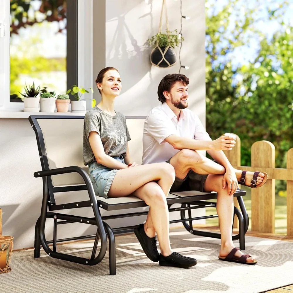 2-Person Outdoor Glider Bench, Patio Double Swing Rocking Chair Loveseat W/Powder Coated Steel Frame, Customized