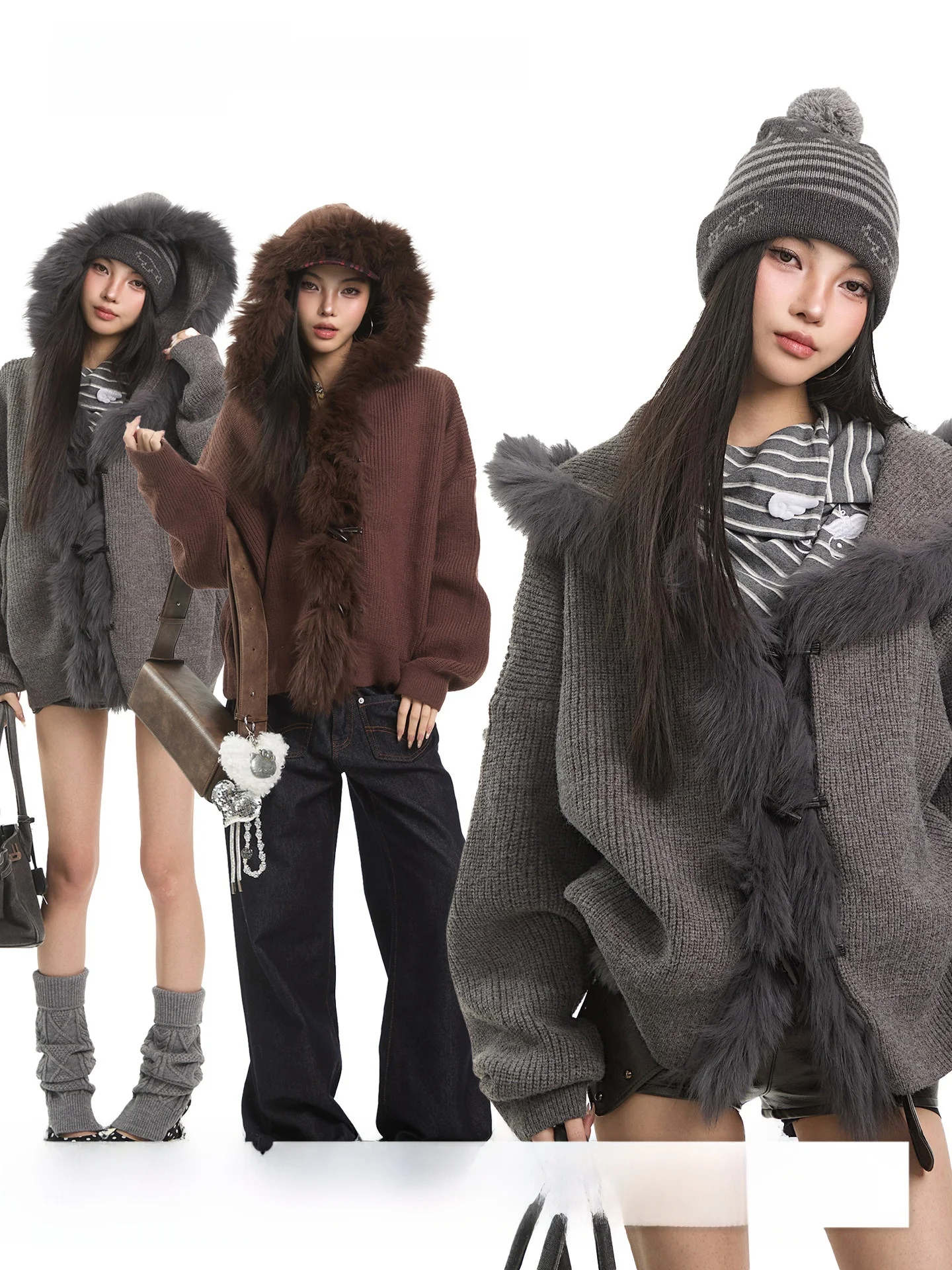 

UNCMHISEX Винтажный кардиган с капюшоном, женский, осенне-зимний, теплый, вязаный, свободного кроя, с длинными рукавами, цветной