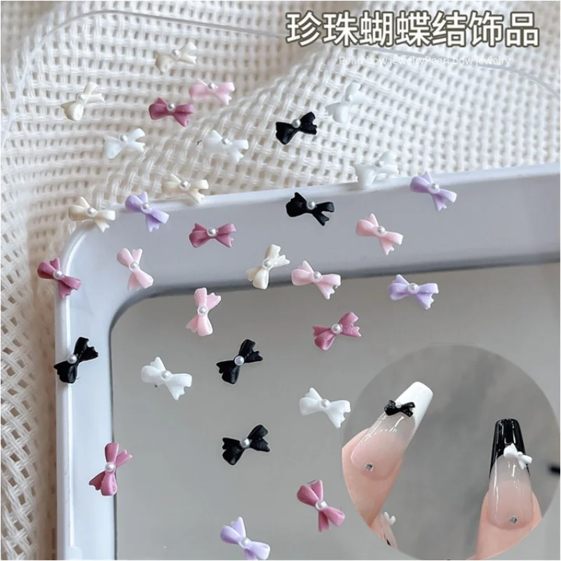 Mini accessoires de Nail Art avec nœud en perles d'imitation, multicolores, doux et mignon, breloques décoratives pour ongles, fournitures d'outils de manucure à faire soi-même