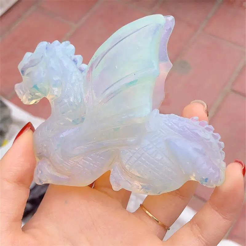 Imagem -02 - Opalita Dragão Escultura Estatueta de Cura de Cristal Reiki Presente Trinket Craft Decoração para Casa 1pc Natural Branco