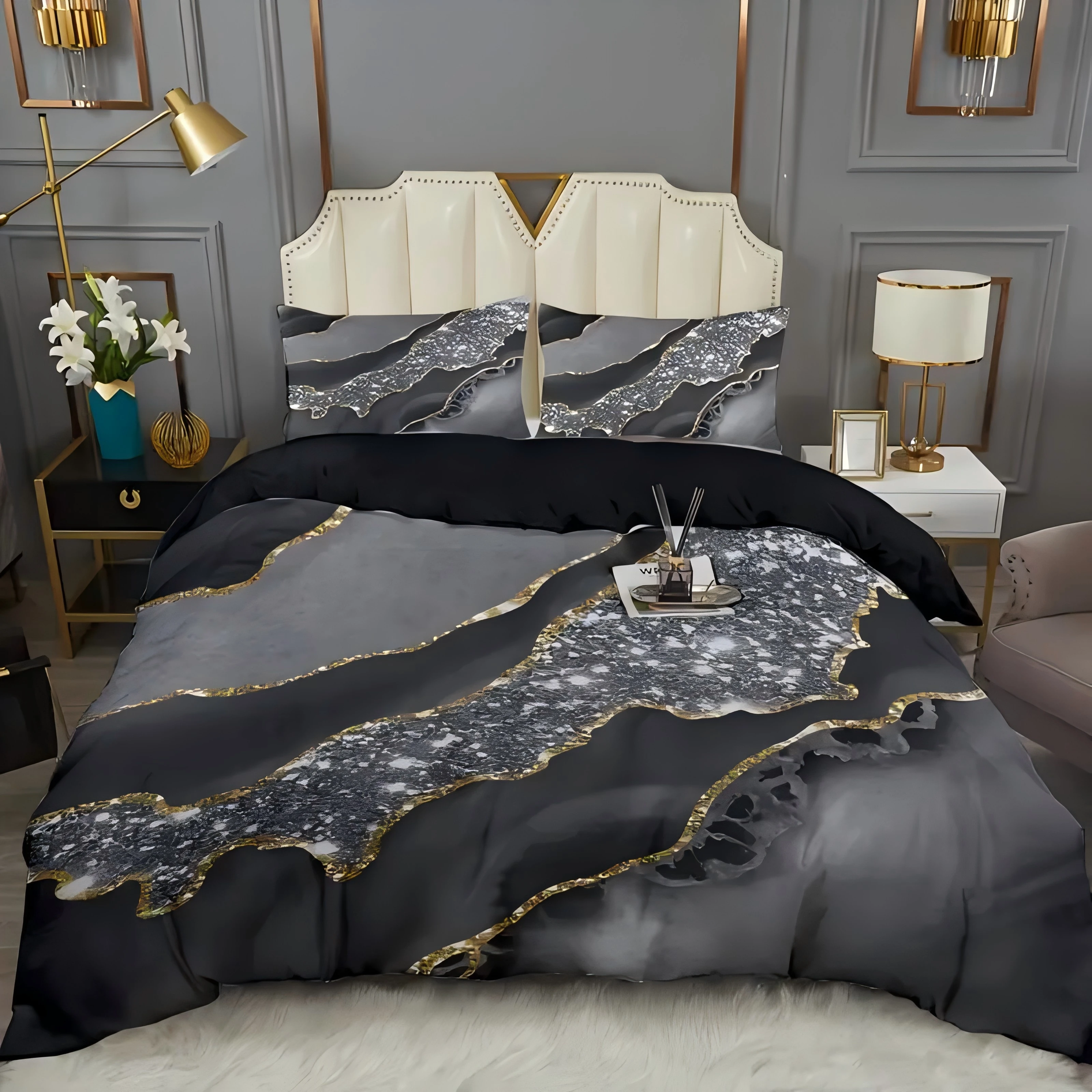 

Colored Marble Print Quilt cover set Fashion Cool Simplicity Gilding Cover Bedding Cover Polyester Comfortable Duvet Cover