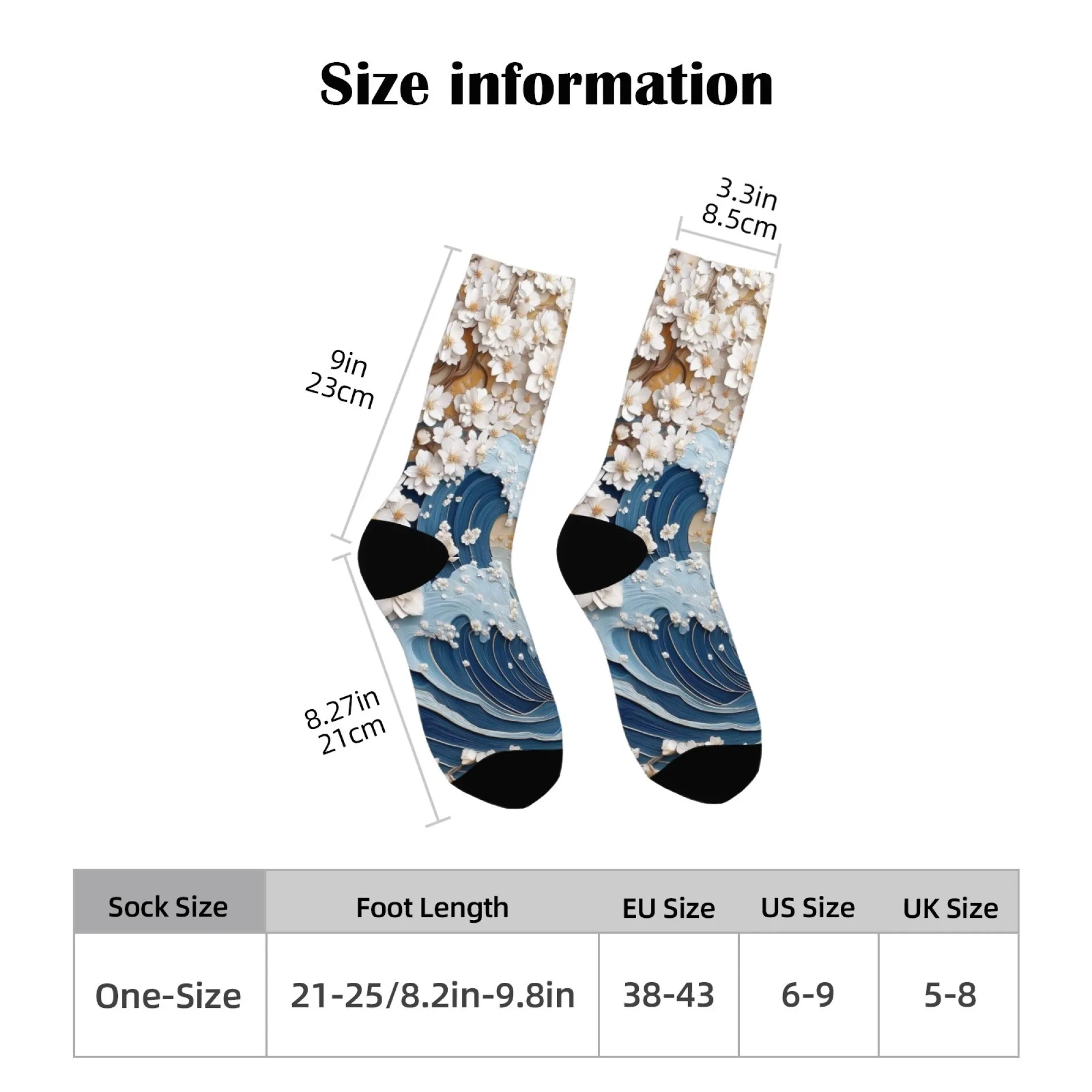 ウェーブレリーフテクスチャソックス 3Dエンボス加工 海景デザイン 日本の美的スタイル 禅 ミニマリスト クルーソックス メンズ スポーツ サイクリング