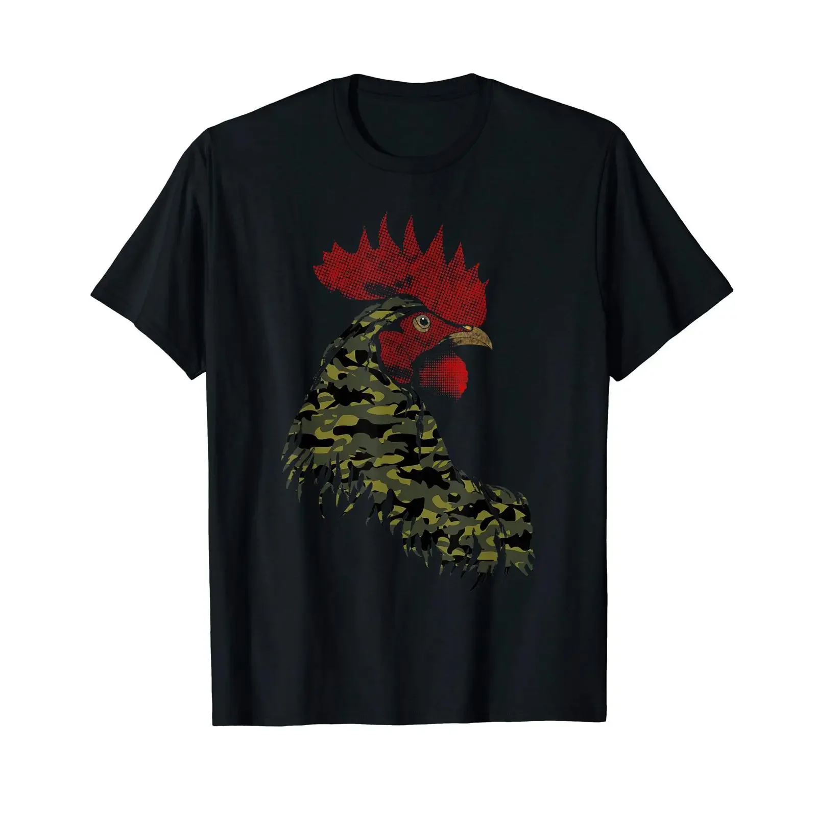 Camo Rooster Camouflage pattern fatigues Military T Shirt vintage Washed streetwear designer clothes Stylish Stretched Soft