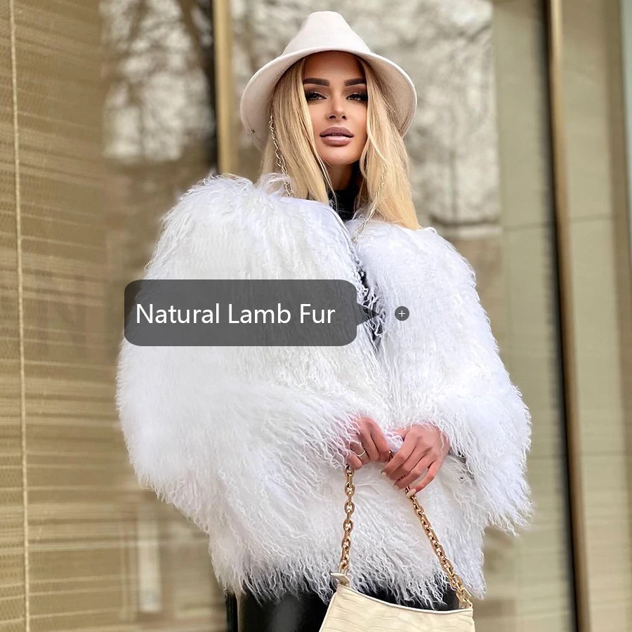 Mongolian Fur Coat Women Lamb Coats Women White Genuine Mongolian Jackets  2024 High Quality Fashion Sheepskin Jacket