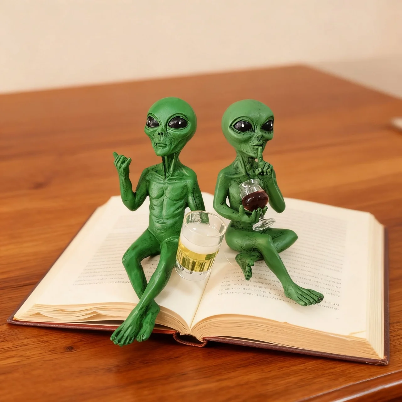 Funny Green Alien Figurines, Resin Drinking Alien Statues for Home Desk Shelf Decor, Novelty UFO Themed Ornaments Gift