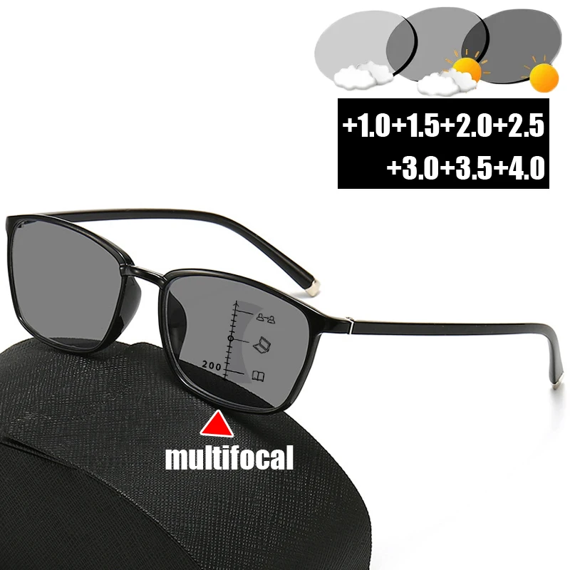 

Women Men's Square Photochromic Multifocal Reading Glasses Vintage Prescription Bifocal Near Far Sight Eyeglasses Diopter To+4.0