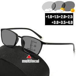 Women Men's Square Photochromic Multifocal Reading Glasses Vintage Prescription Bifocal Near Far Sight Eyeglasses Diopter To+4.0
