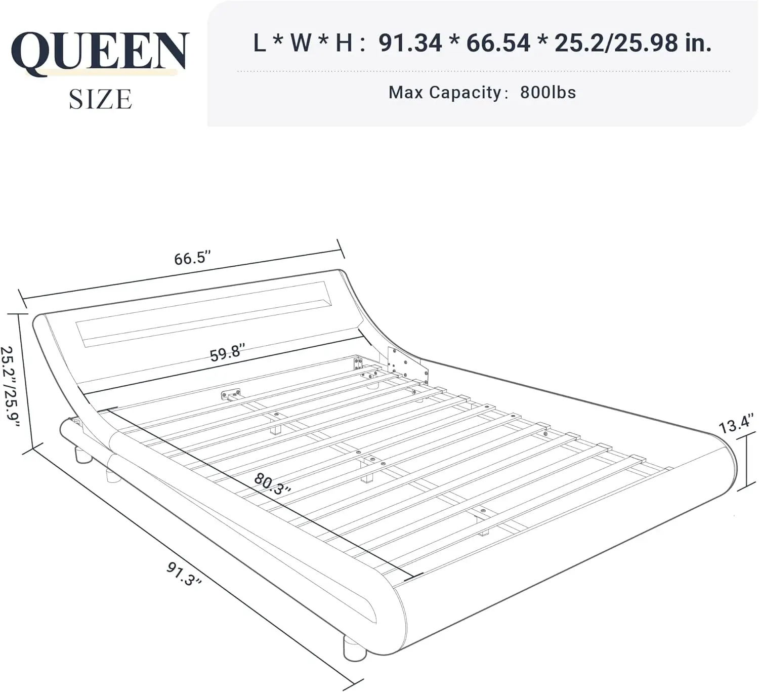 NEW Queen Size LED Platform Bed Frame with Adjustable Headboard/No Box Spring Need/Easy Assembly/Faux Leather in White and Black