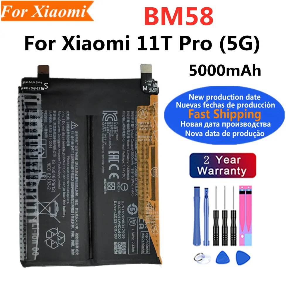 5000 mAh BM58 Akku für Xiaomi 11T Pro 5G Mobiltelefon Batteria + Werkzeuge