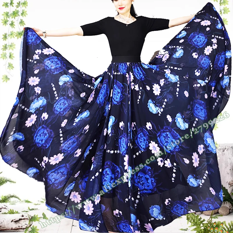 2024 Summer Elegant Long Skirt with Pink Floral Patterns , Skirts Womens , Female Skirt , Women's flowy skirtLong Skirt Summer