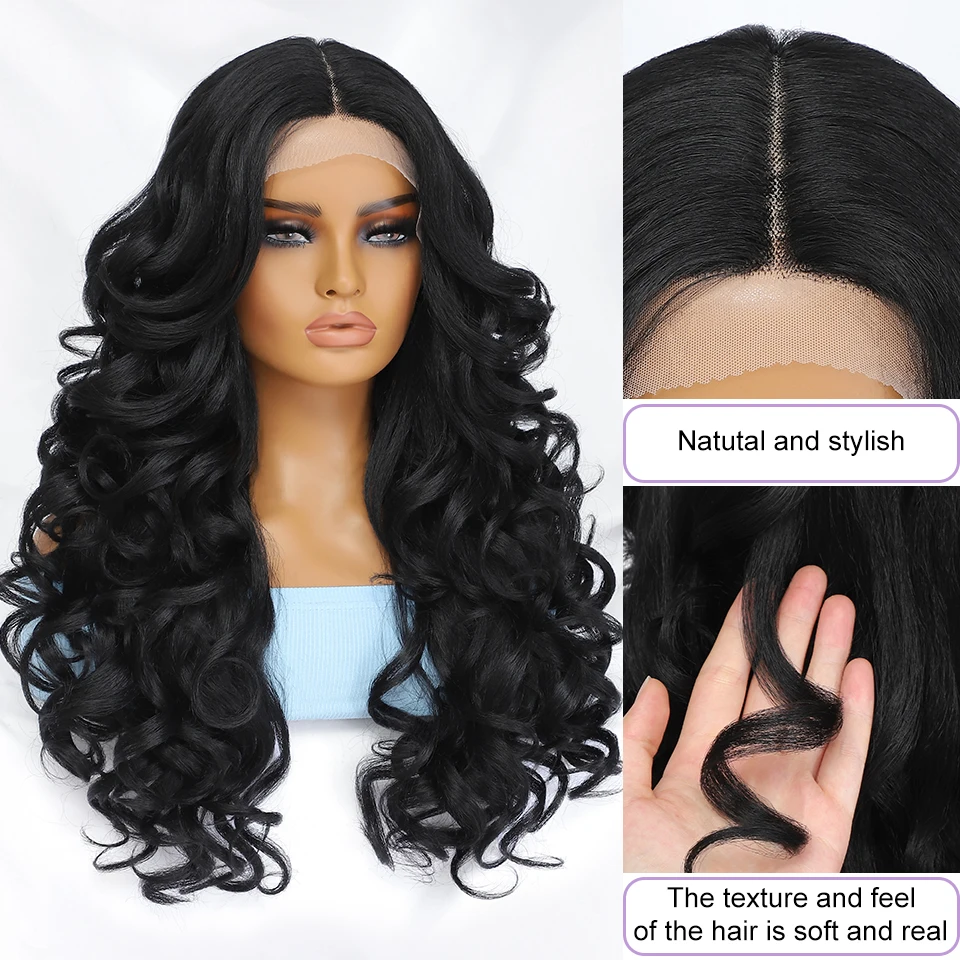 Schwarzbraune lockige Perücke, synthetische Lace-Front-Perücken für Frauen, blond, orange, weibliche Spitze-Perücke, 13 x 4,5 x 1, Cosplay-Haar, täglicher Gebrauch – Detail 17