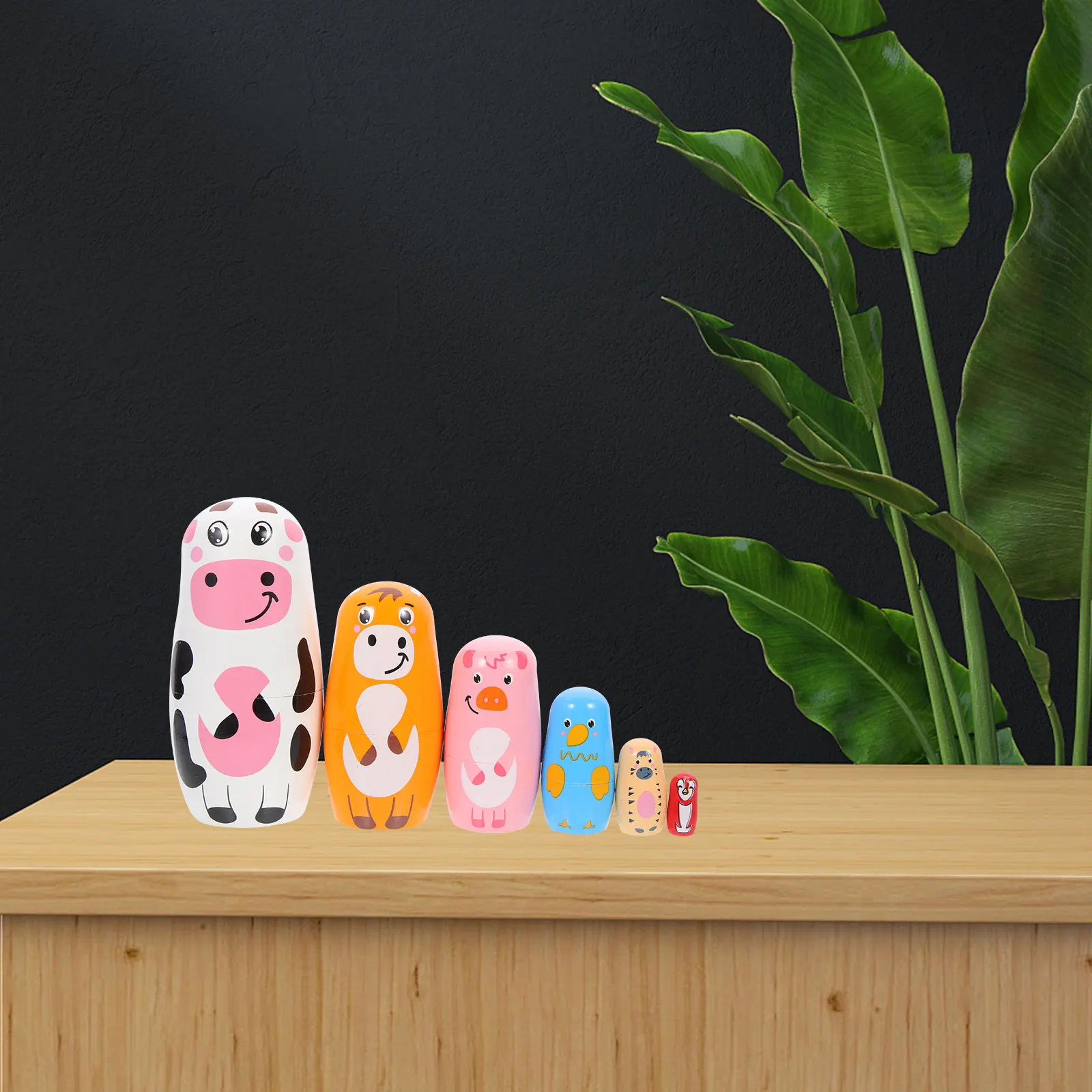 1 set 1 Set Animal Pattern Russian Nesting Wooden Matryoshkas Home Decor Crafts Table Centerpiece Children Wood Gift