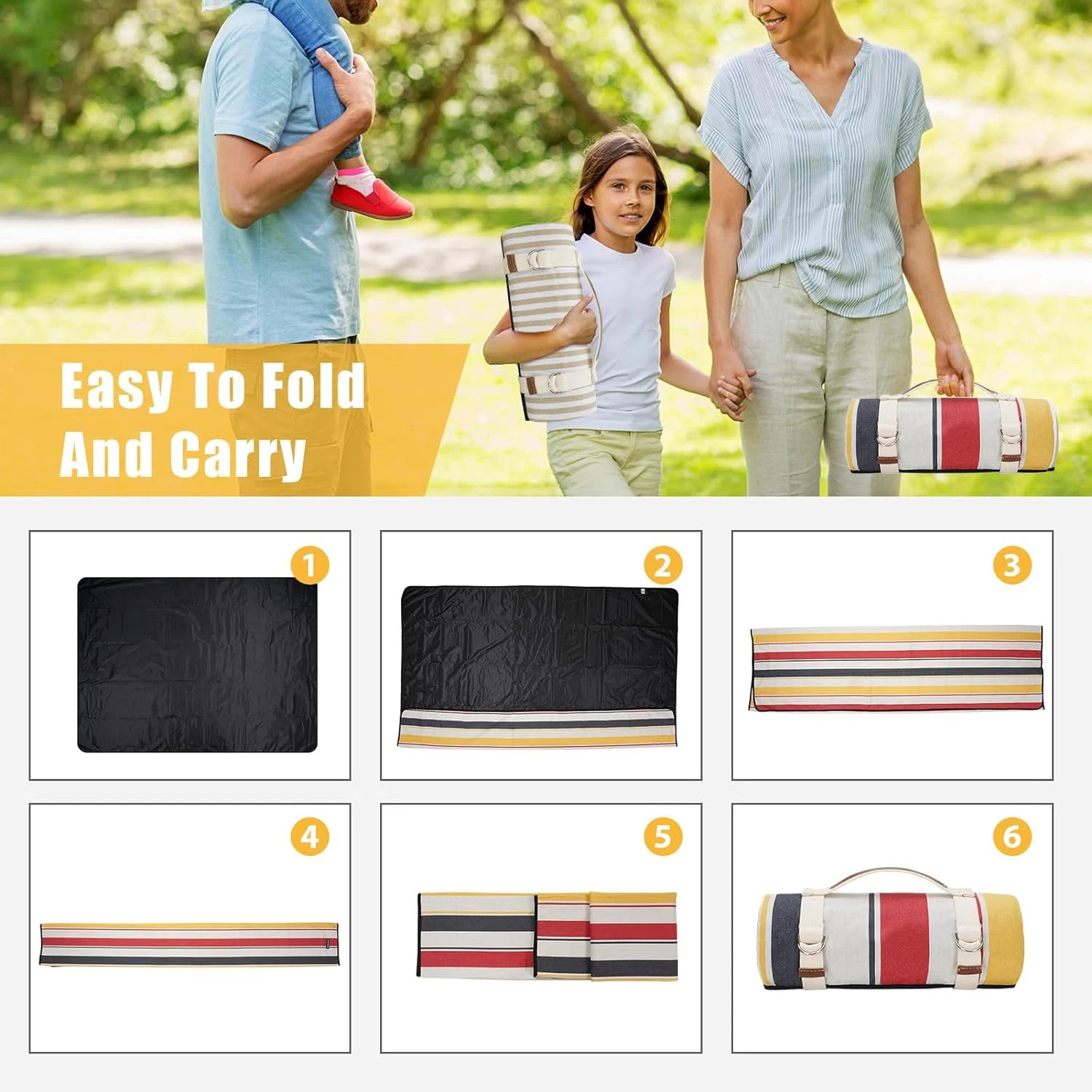 Waterproof Picnic Blanket with Carry Strap for Beach Mat or Family Outdoor Camping Party Large Picnic Outdoor Blanket