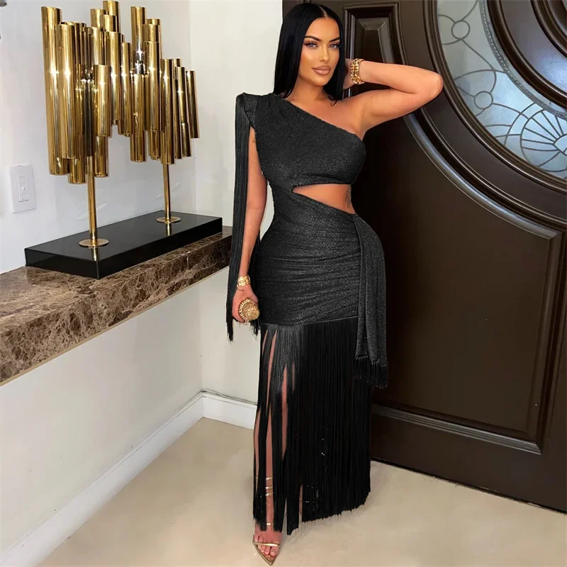 Abiti da sera eleganti per feste di celebrità con una spalla Abiti da donna per discoteca Prom Cut-Out Nappa Compleanno Bodycon Maxi Dress Vestidos