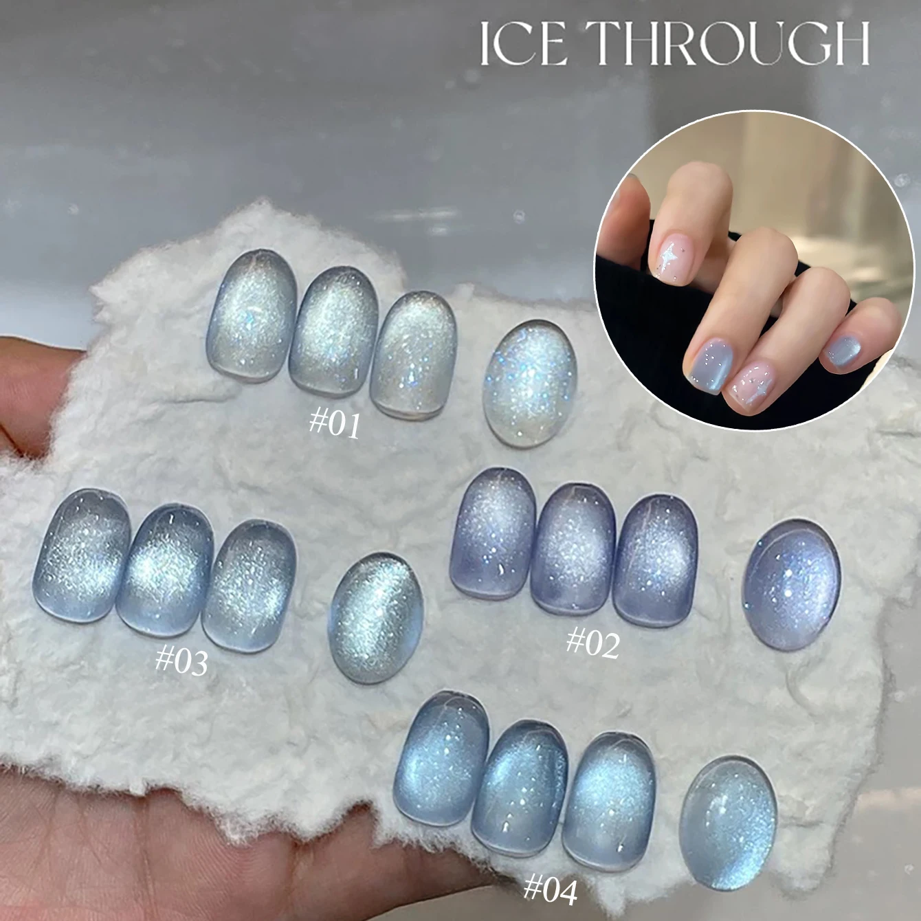 1 pz TC Shiny Glacier Blu Pietra di cristallo Perle di vetro Cat Eye Gel Smalto per unghie Trasparente Blu-Violet Gel Sbiancante Versatile Nail Art