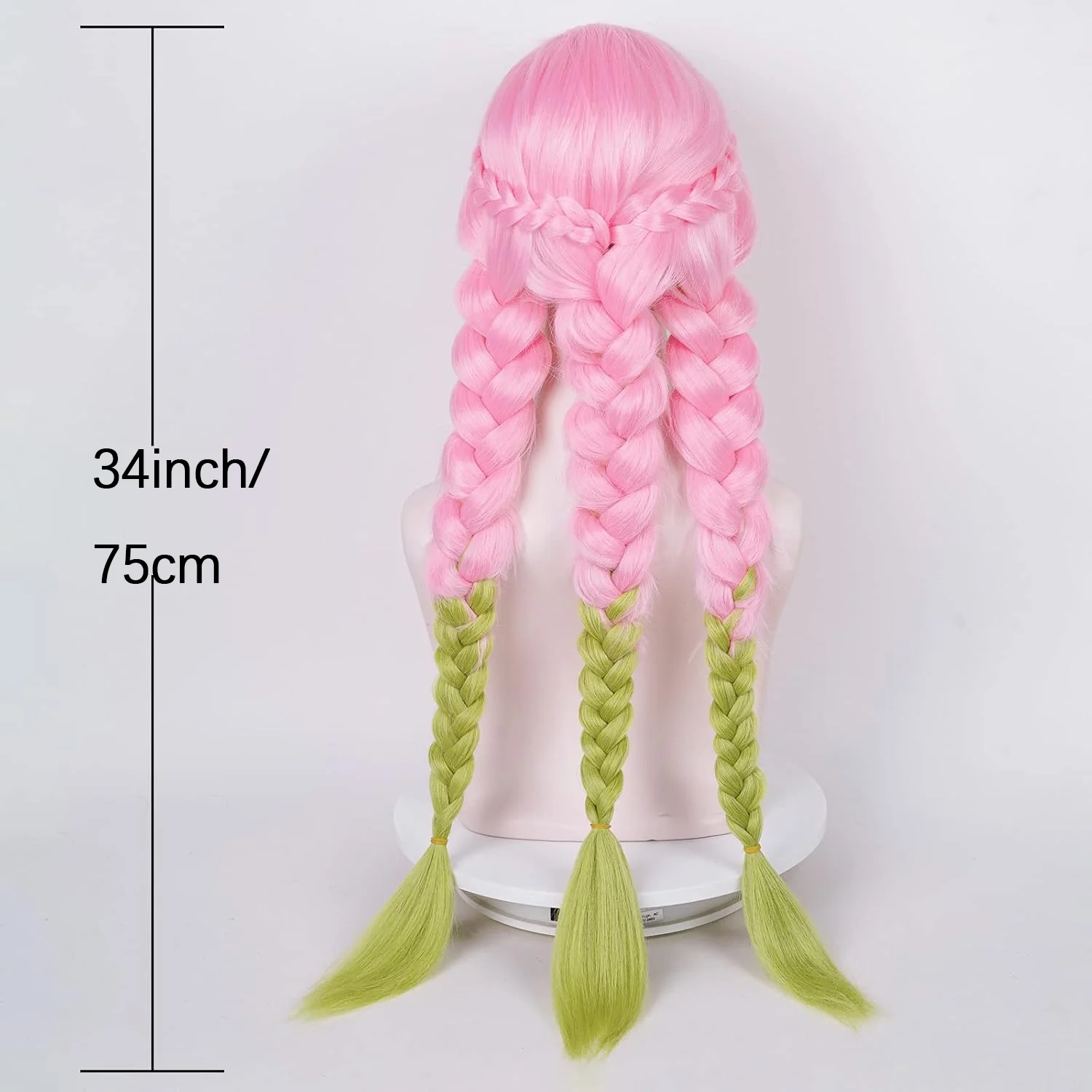 Max Beauty Anime Pink and Green Wig for Mitsuri Cosplay Braided Hair Wig with Pigtails Halloween Party + Cap view 5