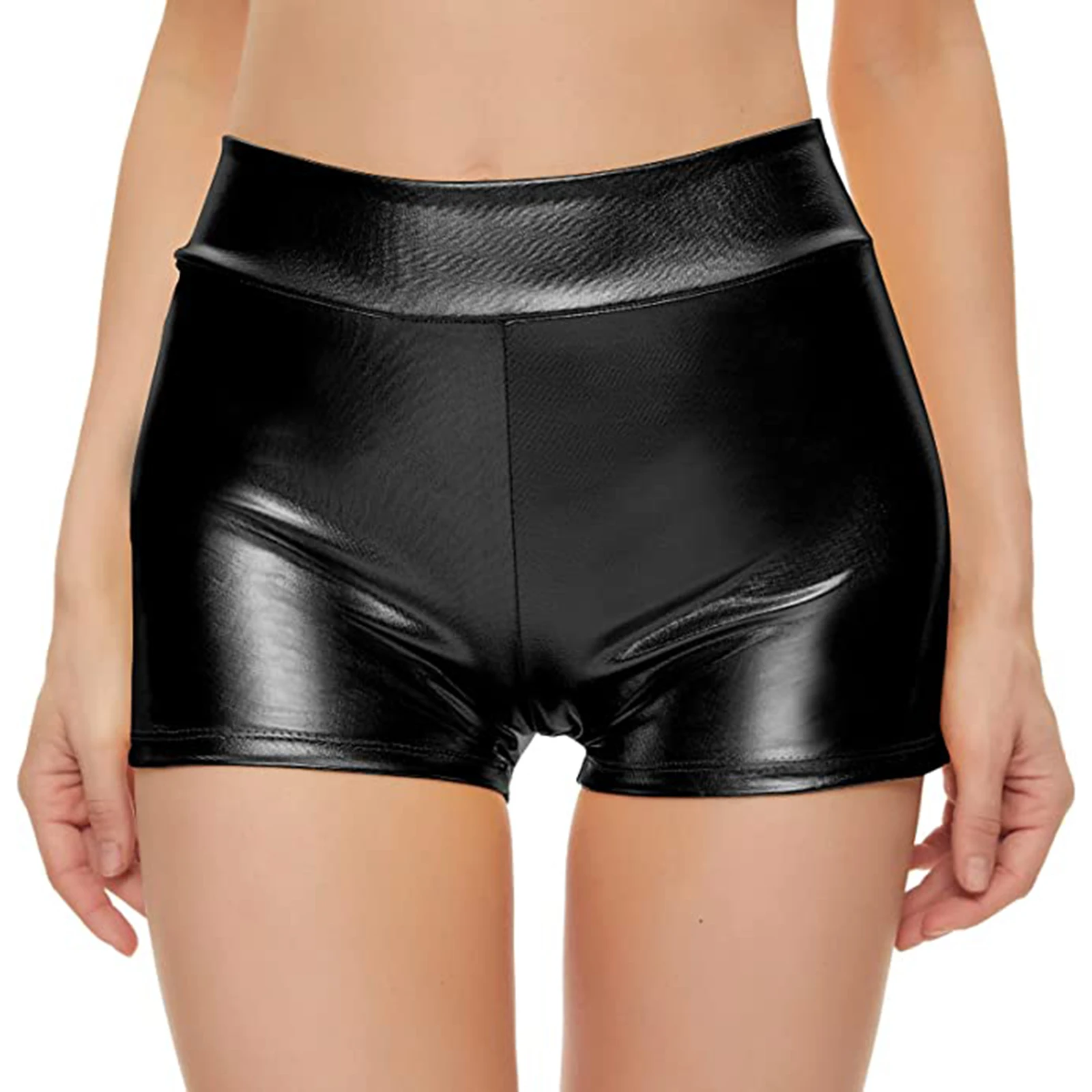 AOYLISEY Shiny Metallic High Waisted Booty Shorts Women's Spandex Cheeky Ballet Dance Festival Rave Jazz Bottoms Club Costume