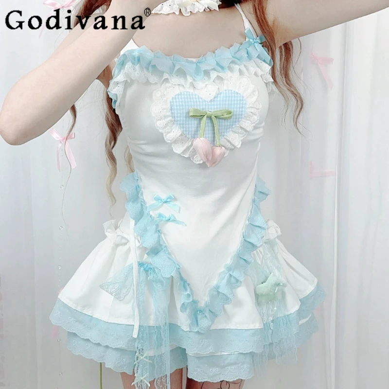 

Japanese Style Cute Girl Y2k Skirt Set Summer New Kawaii Clothing Women's Slim Camis and Skirt 2-piece Set for Women Shorts