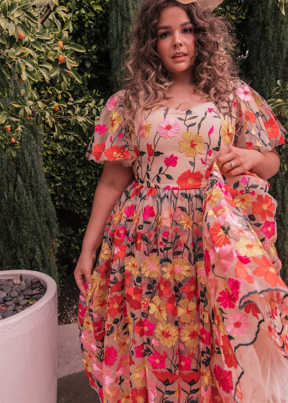 Vestido De fiesta De encaje De flores dulces, vestido De fiesta De manga corta con bordado De hada rosa