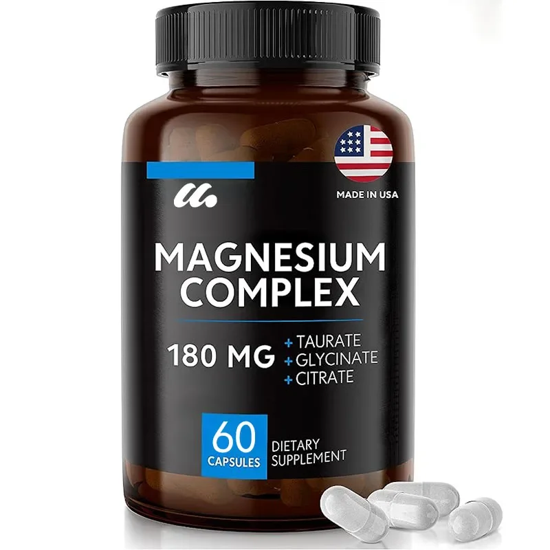 Suplemento de magnesio (60 cápsulas vegetarianas), 180mg, glicina, malato, citrato y quelato