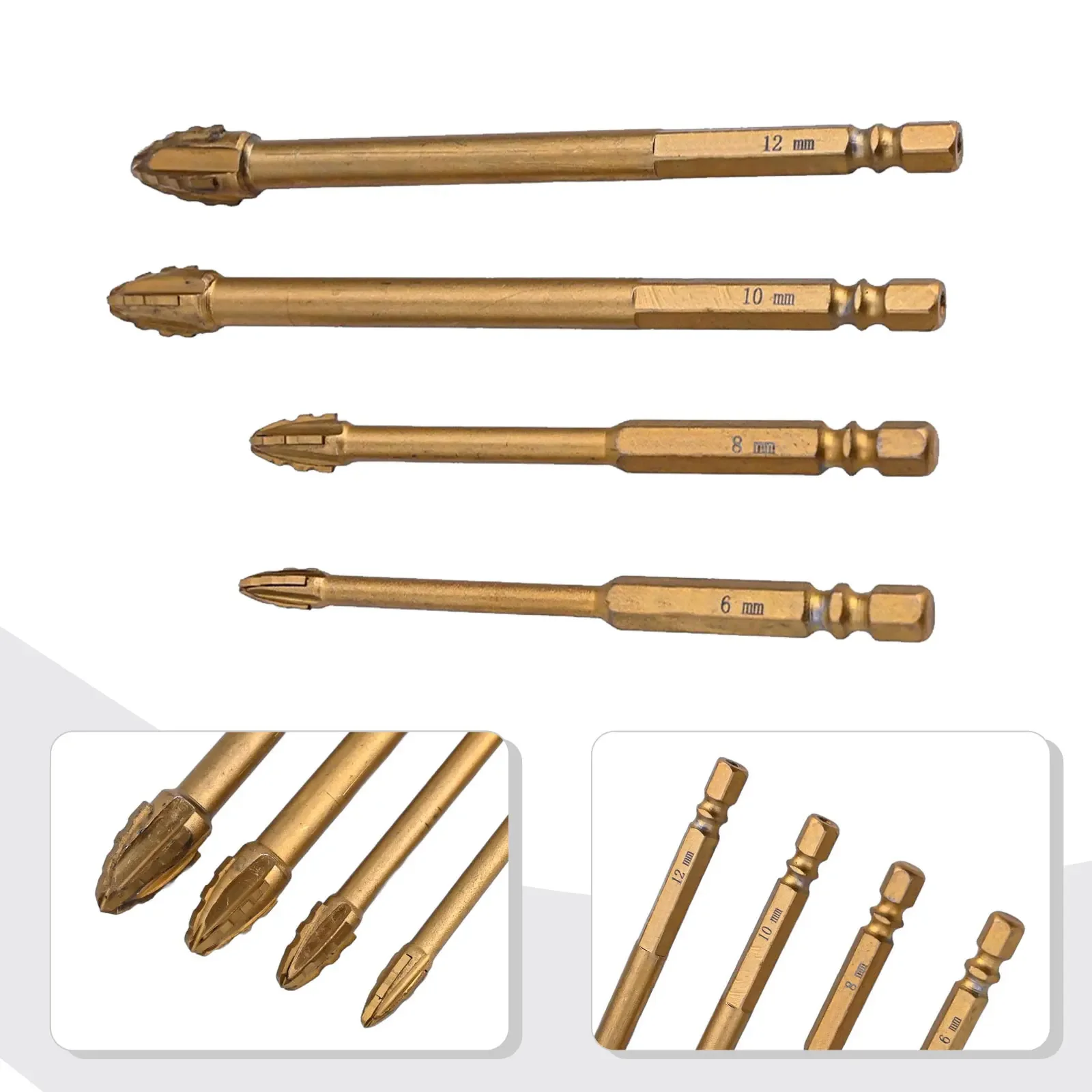 Drill Bit Set 6/8/10/12mm Hex Shank Hole Opener Drill Bit For Tile, Glass, Marble With Hex Shank Drilling Power Tools