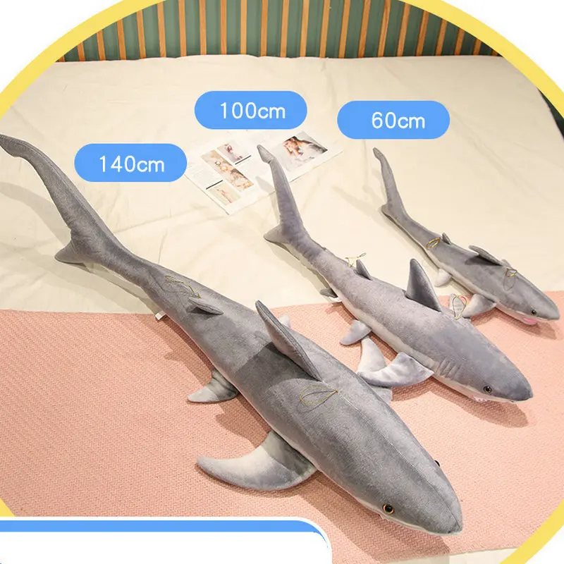 60-140cm Great White Shark Plush Toy Simulation Stuffed Soft Jaws Pillow Sleeping Cushion  Birthday Gifts