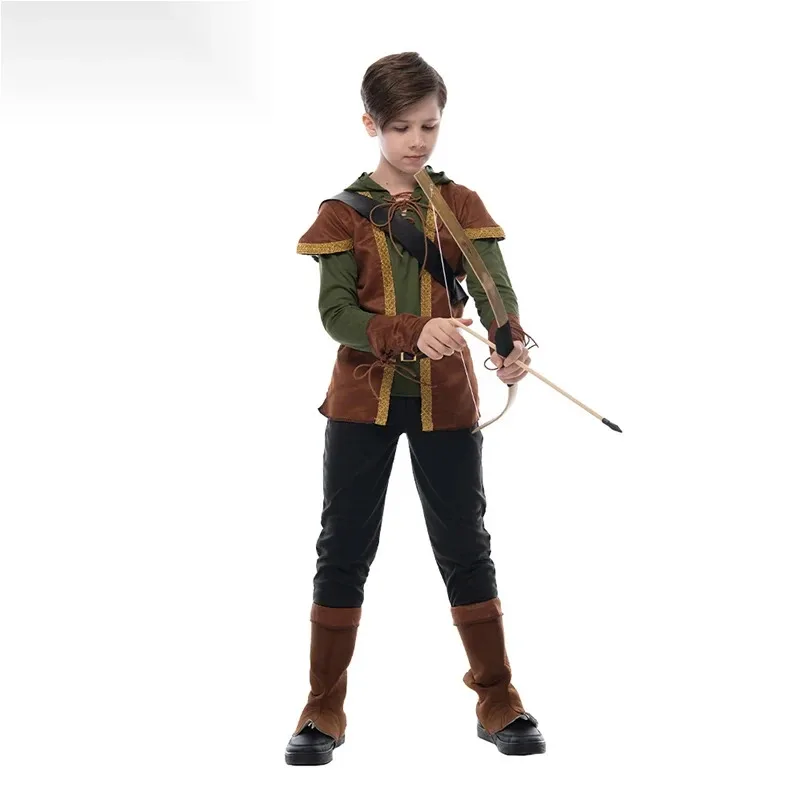 Reneecho Robin Hood Child Costume Boys Prince of Thieves Archer Costume Green Fancy Dress Halloween Costume Outfit