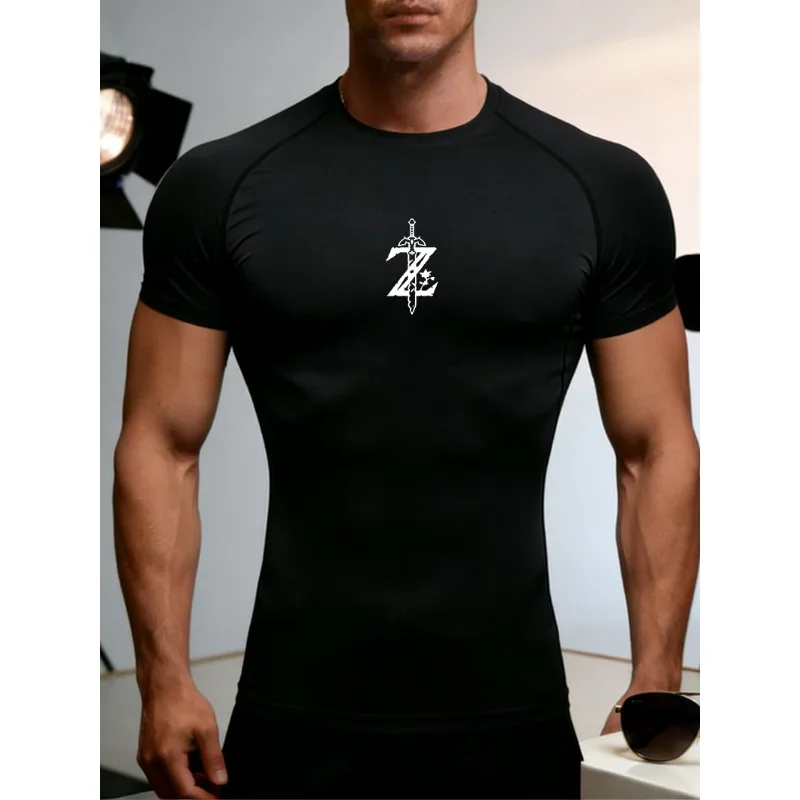 

Мужская быстросохнущая футболка с коротким рукавом, влагоотводящая, с круглым вырезом, с принтом меча, для занятий спортом, тренажерного зала, легкая