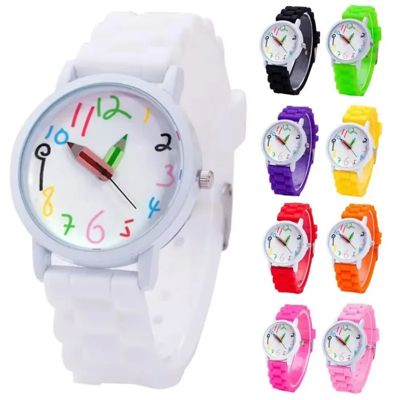 Reloj bonito para niños, relojes de pulsera con movimiento de cuarzo y puntero de lápiz de silicona, relojes deportivos Unisex para niños y niñas, reloj infantil