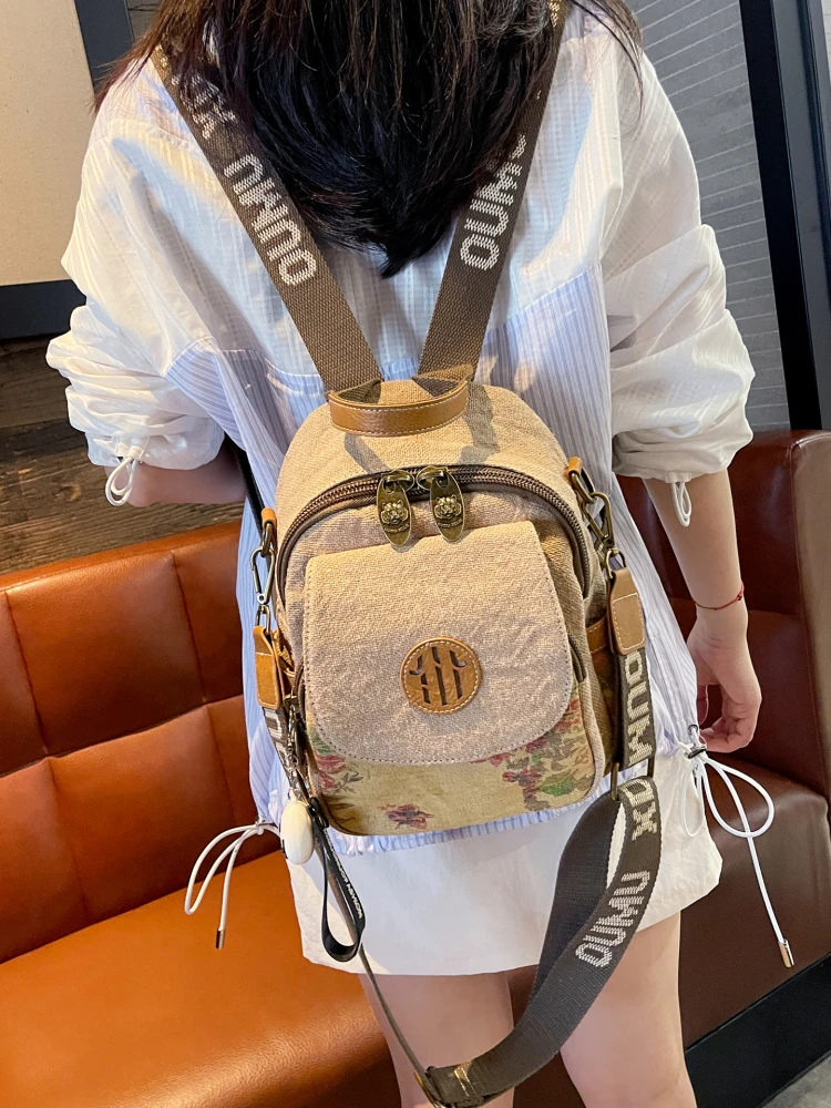 Cotton Three-purpose Mini Backpack Women 2025 New Versatile Retro Female Backpack Casual Light Outdoor Bag Pack